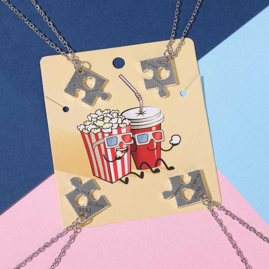 Серебряные кулоны пазлы "Неразлучники" квадратные 45 см