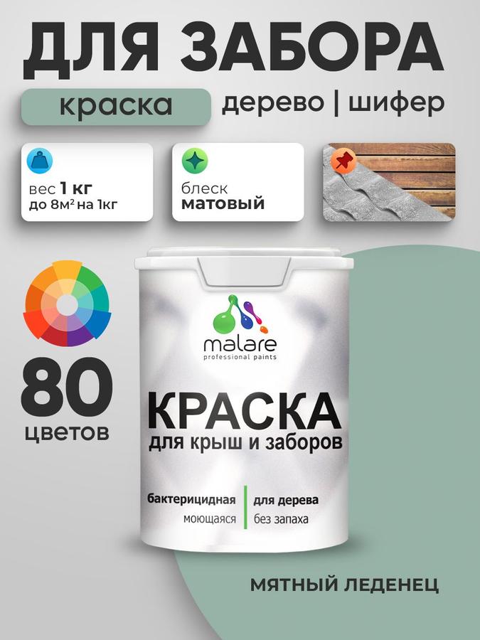 Акриловая краска Malare для дерева, матовая мятный леденец, 1 кг, для наружных и внутренних работ, быстросохнущая, моющаяся, без запаха