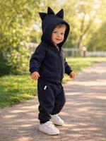 Детский костюм Крошка Я Dino с капюшоном и ушками, хлопок 100%, для роста 68-74 см, темно-серый