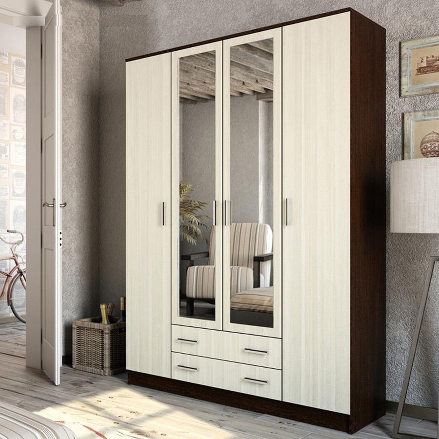 Шкаф распашной Квадро 160x48.7x220 см Лоредо с полками, ящиками и штангой для одежды