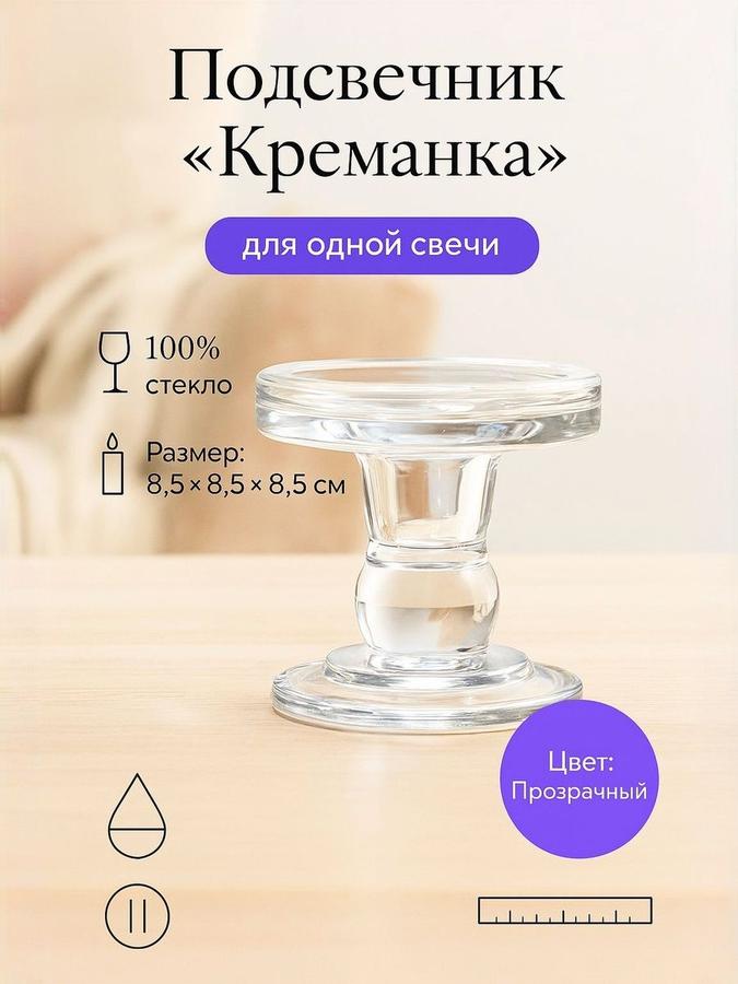 Подсвечник стеклянный на 1 свечу "Креманка" прозрачный 8,5х8,5х8,5 см