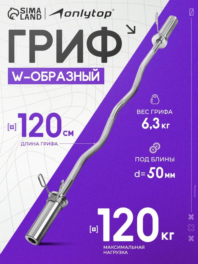 Гриф W-образный для штанги 120 см с замками, вес 6.3 кг, нагрузка до 120 кг