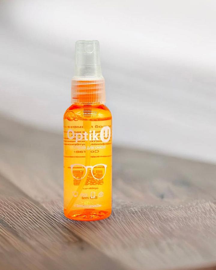 Спрей для очистки очков и линз Optik U оранжевый с микрофибровой салфеткой в подарок