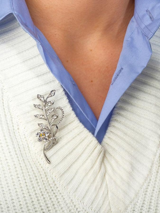 Женская брошка "Ветвь" с белым цветком в серебряном стиле, модное украшение для одежды