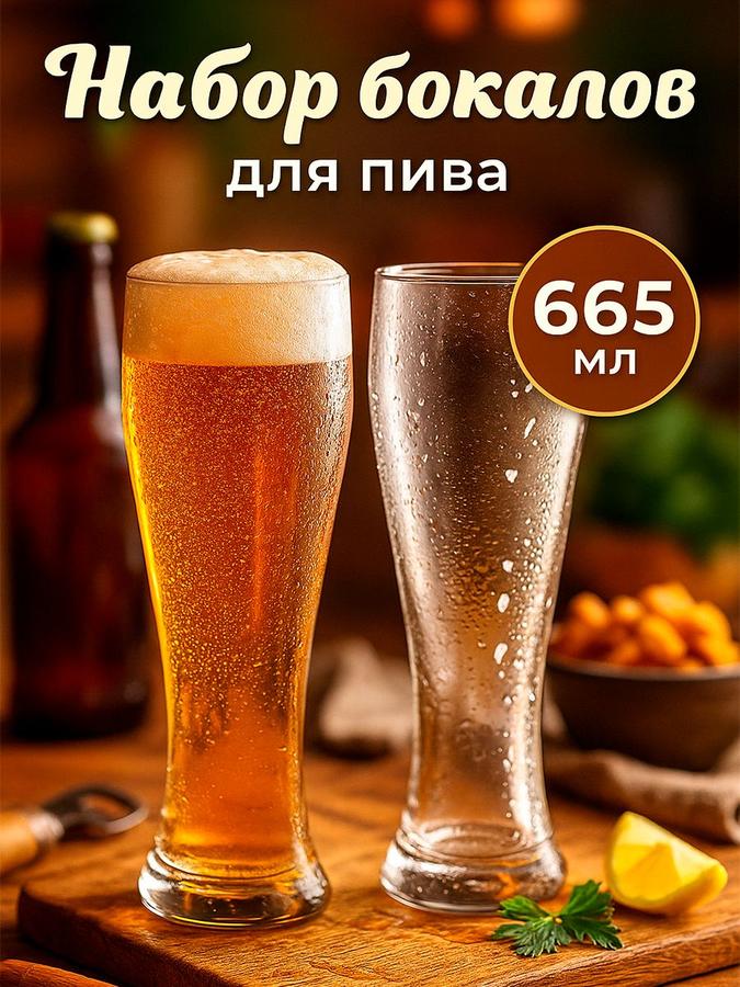 Набор из 2 прозрачных стеклянных бокалов для пива Pub 665 мл