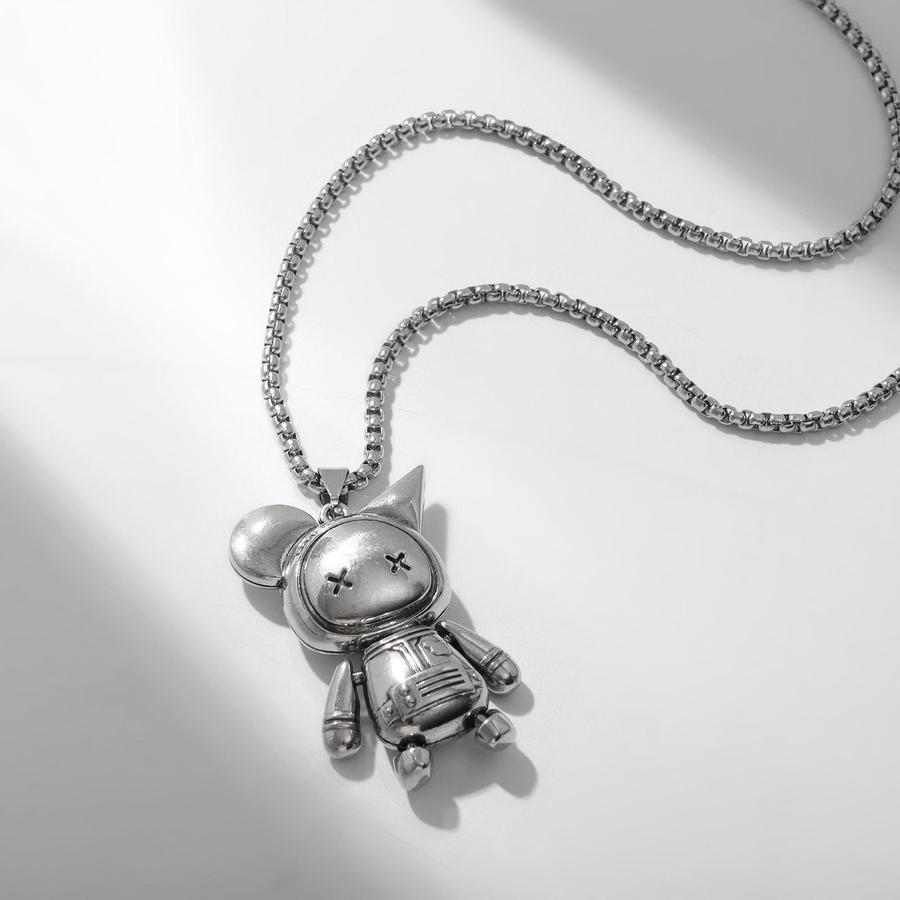 Кулон "Мишка" игрушечный из чернёного серебра, 70 см, чёрный цвет