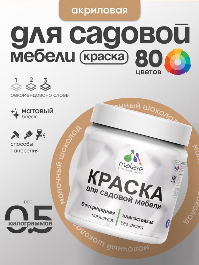 Акриловая краска Malare для садовой мебели и дерева, матовая, быстросохнущая, без запаха, молочный шоколад, 0.5 кг