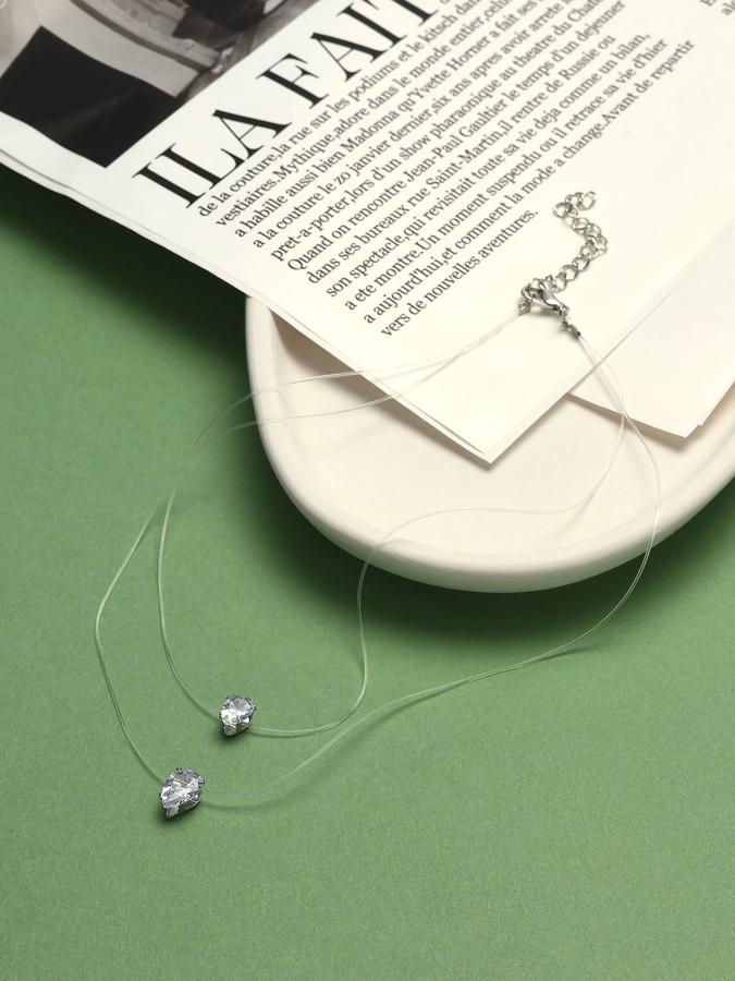 Кулон двойная слеза белый на леске 40 см в серебре