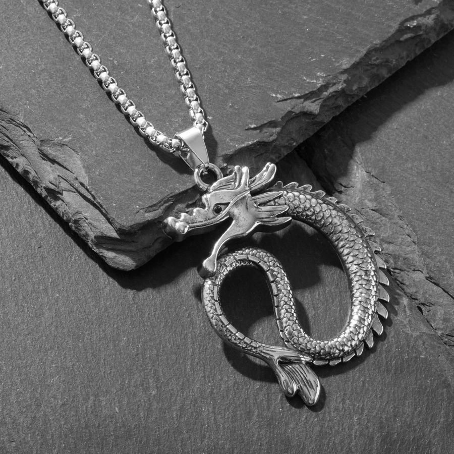 Кулон "Дракон Хищник" из черненого серебра на цепочке 70 см