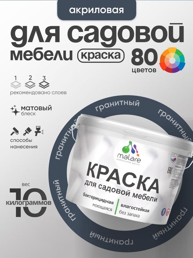 Акриловая краска Malare матовая гранитная 10 кг для садовой мебели и дерева, быстро сохнущая, моющаяся, без запаха, для наружных и внутренних работ