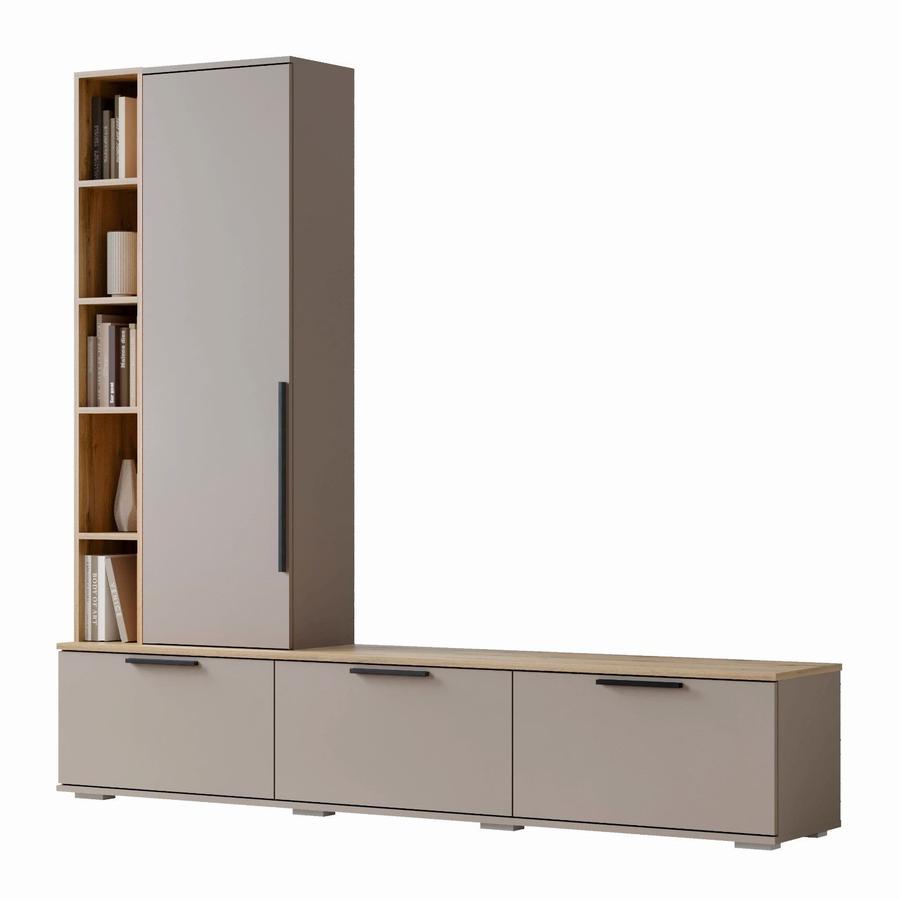 Стенка Селеста для гостиной с тумбой под телевизор 2006х370х1862, Кашемир и Дуб Вотан