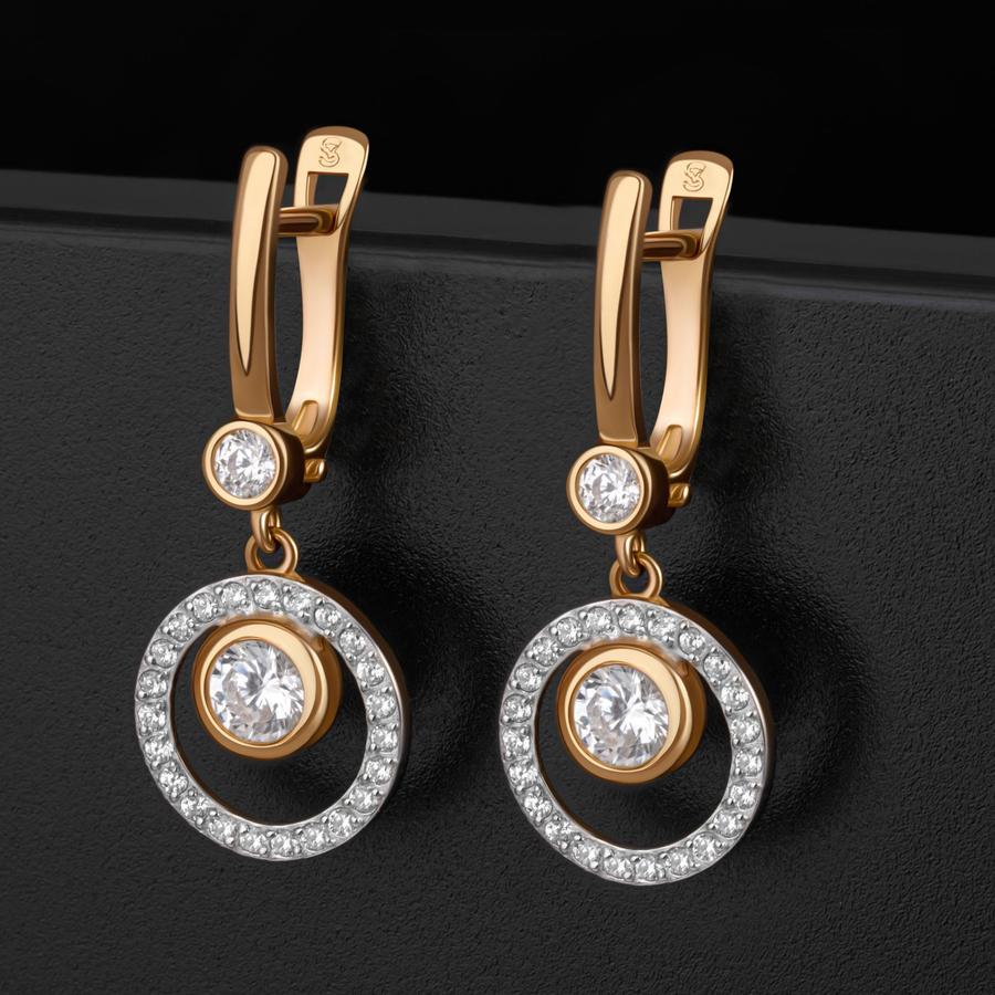 Женские золотые серьги 585 пробы подвесные на английском замке