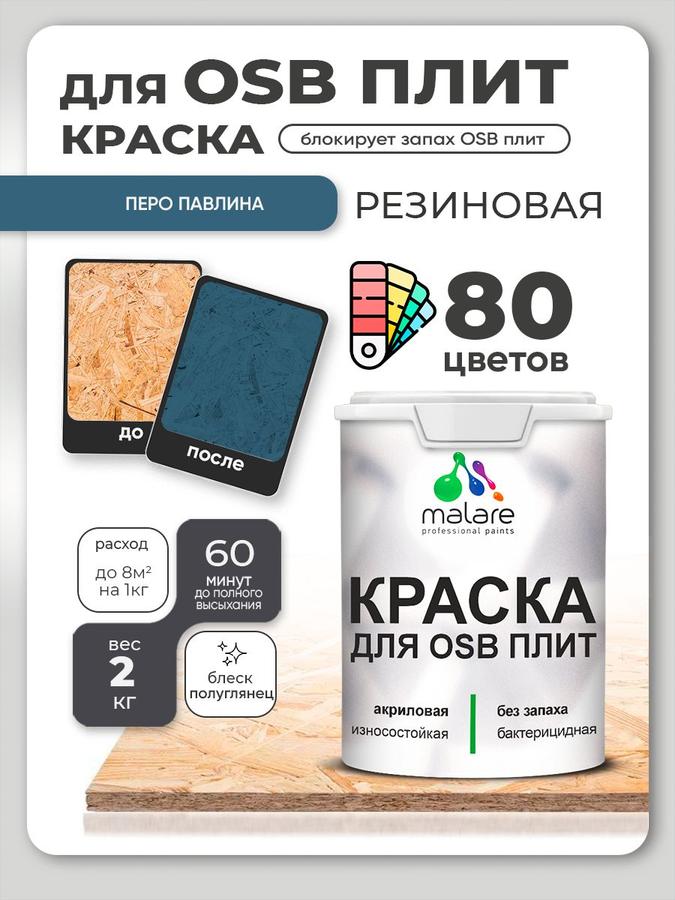 Резиновая акриловая краска Malare для ОСБ и дерева, быстросохнущая, без запаха, полуглянцевая, цвет перо павлина, 2 кг