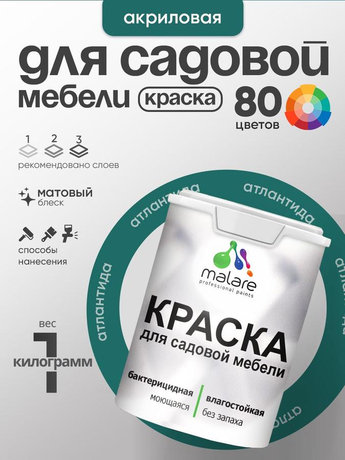 Акриловая краска Malare для садовой мебели и дерева, матовая, быстросохнущая, моющаяся, без запаха, Атлантида, 1 кг