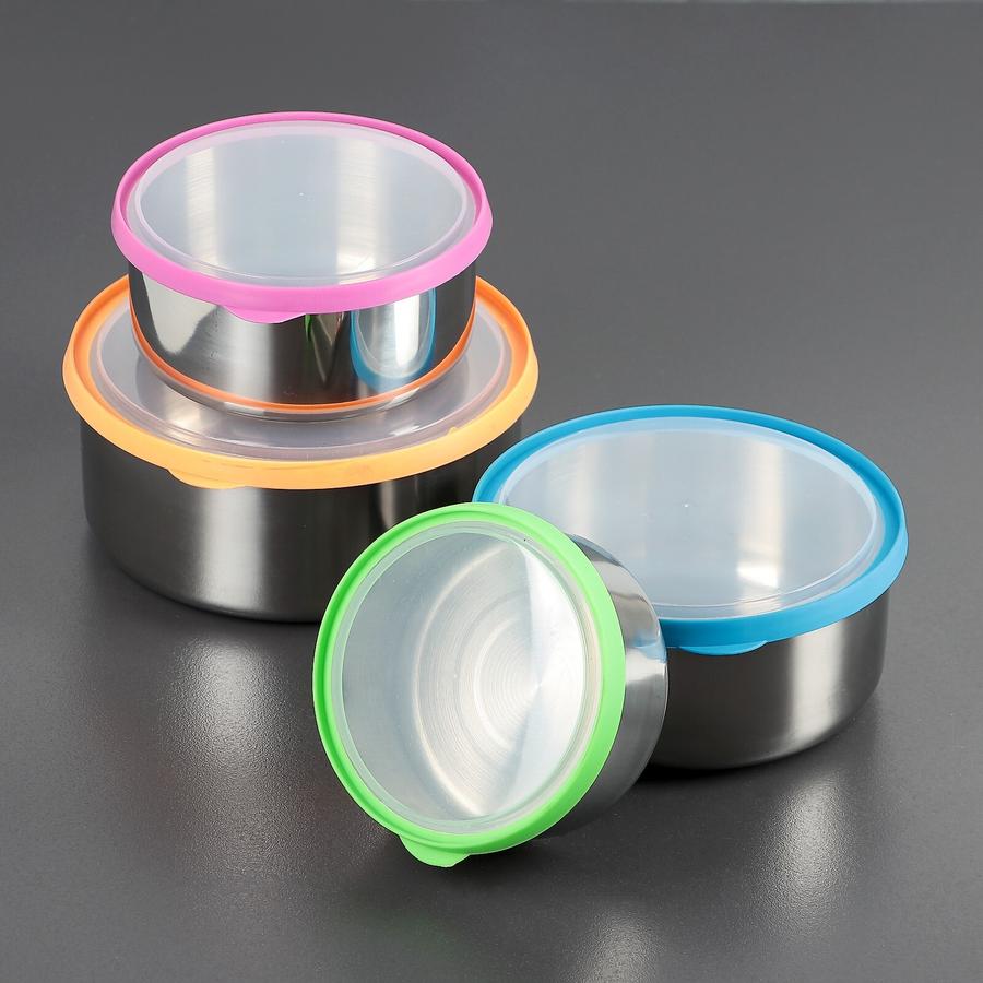 Набор салатников из нержавеющей стали Радуга с крышками, 4 шт., 500 мл, 850 мл, 1,2 л, 1,7 л, диаметры 12-18 см