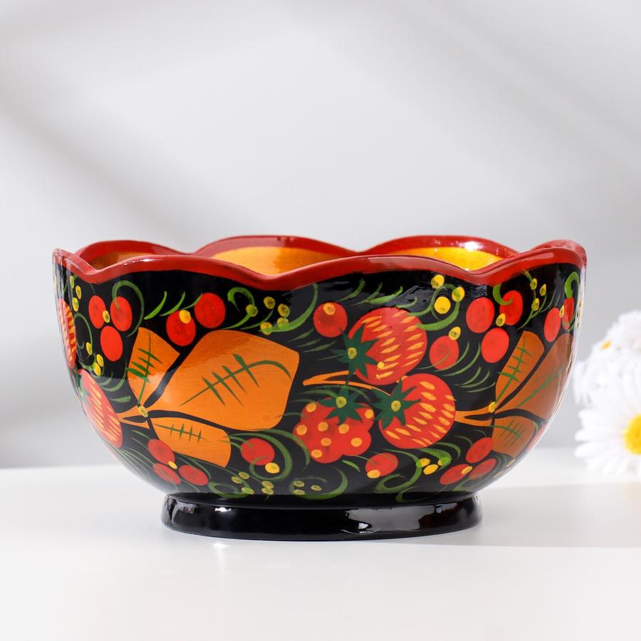 Салатник резной 16x10 см Хохлома деревянный декоративный