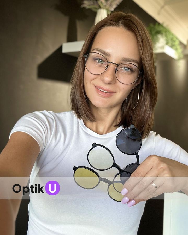 Оправа для очков Optik U 25421-1 C1 3в1 круглая с магнитными насадками, поляризацией и защитой от компьютера для мужчин и женщин