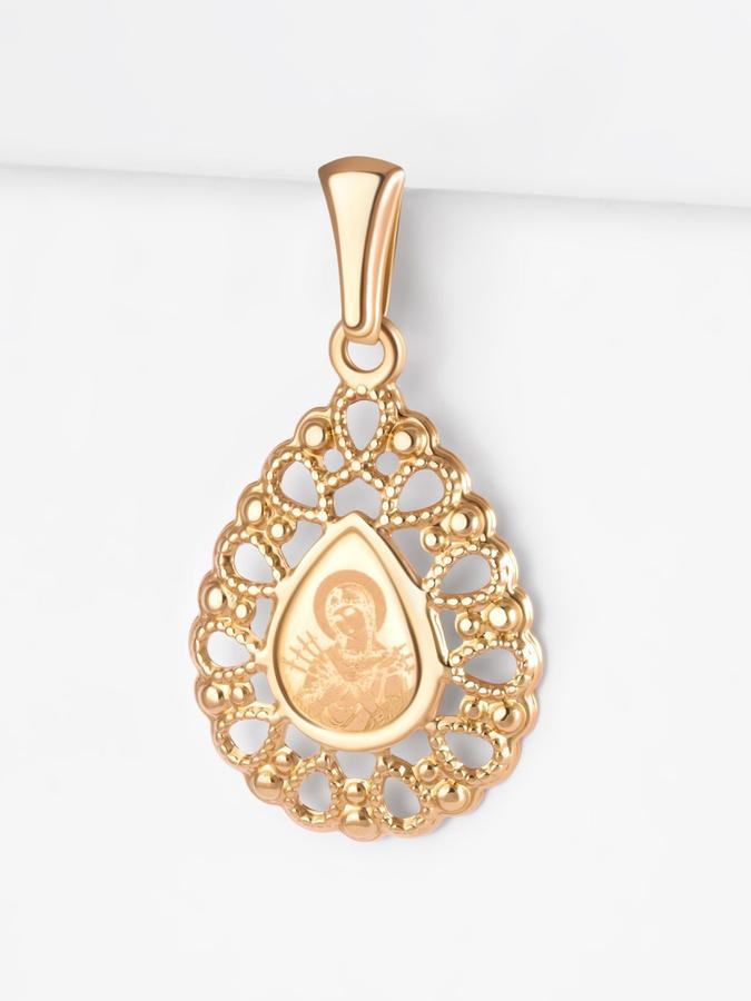 Золотая иконка 585 пробы Семистрельная Божией Матери для ношения на шее