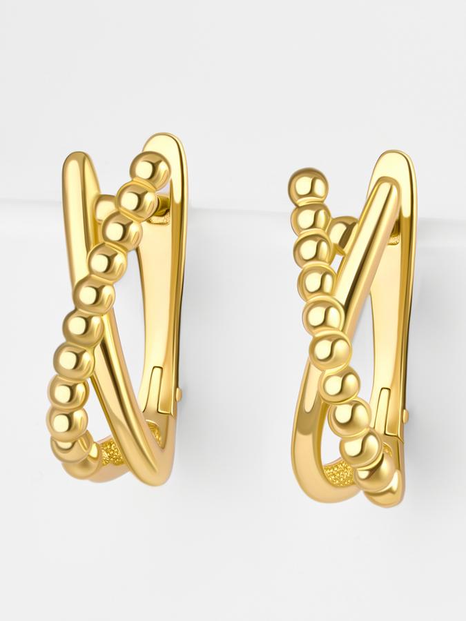 Золотые серьги 585 пробы с шариками, лимонное золото, английский замок, без камней