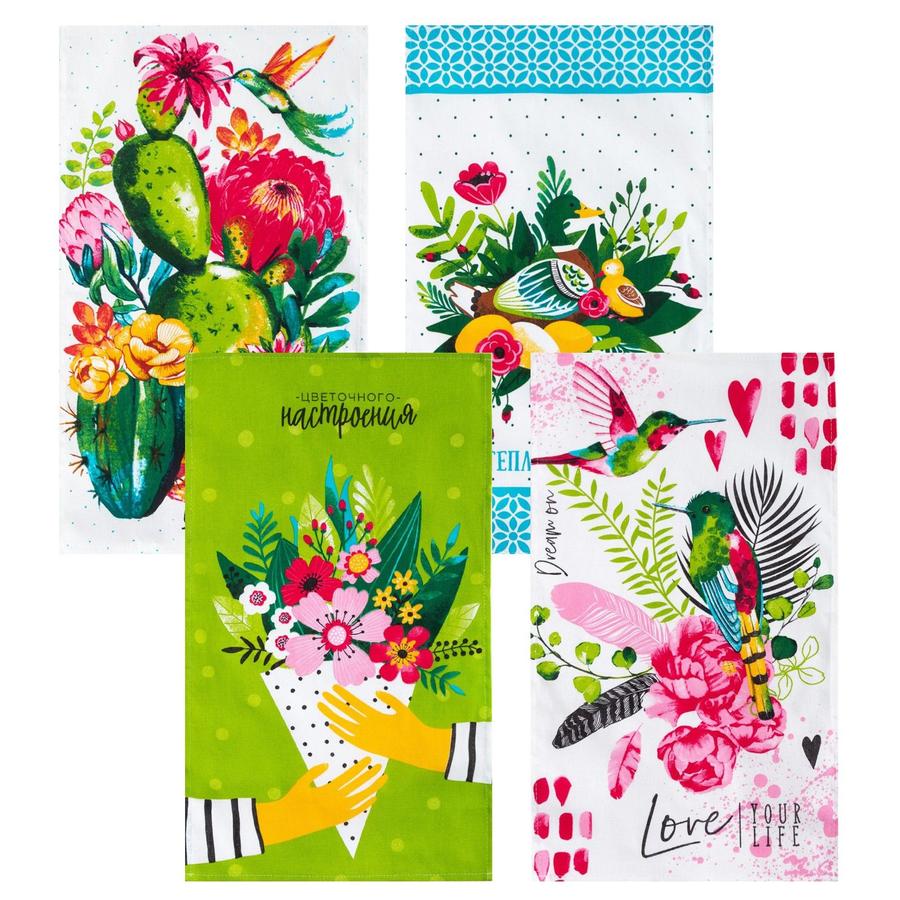 Набор кухонных полотенец Цветочное настроение 35х60 см, 4 шт