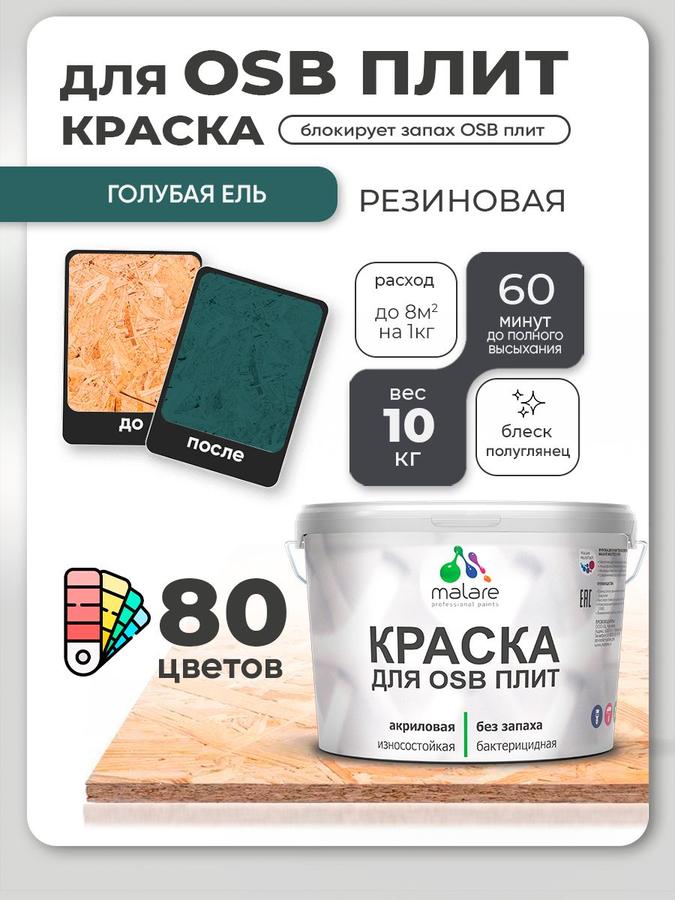 Акриловая резиновая краска Malare для ОСБ и дерева, полуглянцевая голубая ель, 10 кг, наружная и внутренняя, быстросохнущая, без запаха