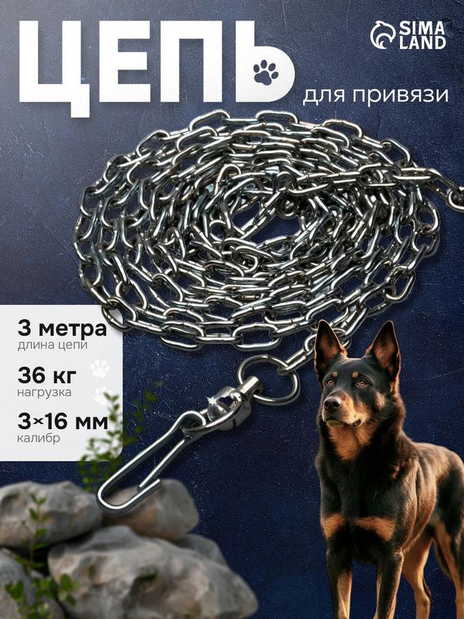 Цепь для собак на привязь 3 м, черная, калибр 3x16 мм