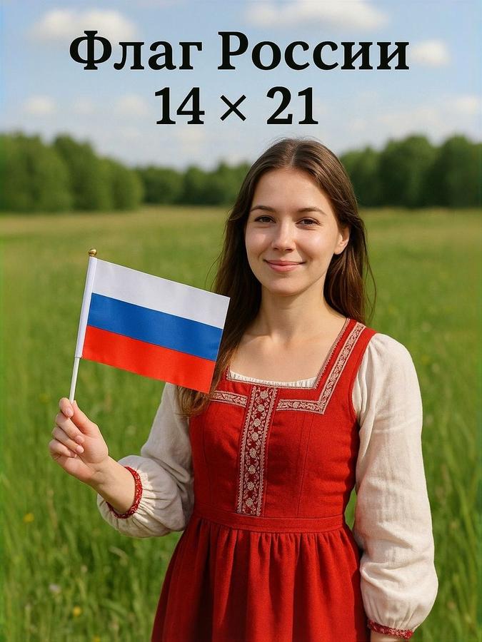 Флаг России 21x14 см с флагштоком 30 см из полиэфирного шелка