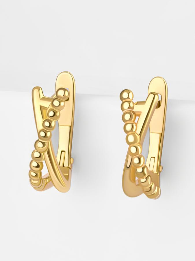 Золотые серьги 585 пробы с шариками и английским замком без камней из лимонного золота