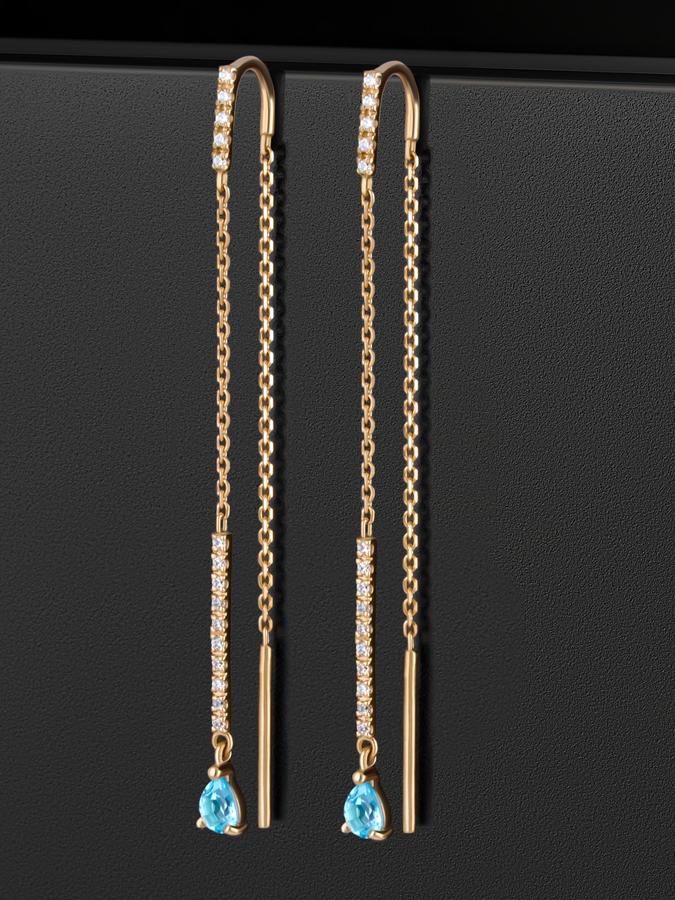 Золотые серьги-протяжки 585 пробы женские