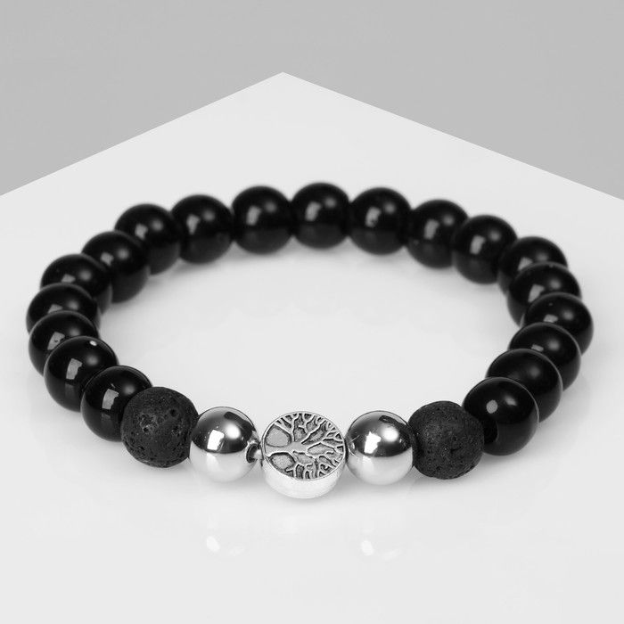 Браслет бижутерия Аккорд из дерева чёрного цвета в серебре