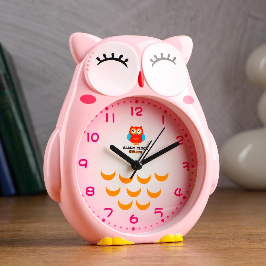 Детский будильник "Совушка" 14.5x4x16 см, розовый, тихий механизм