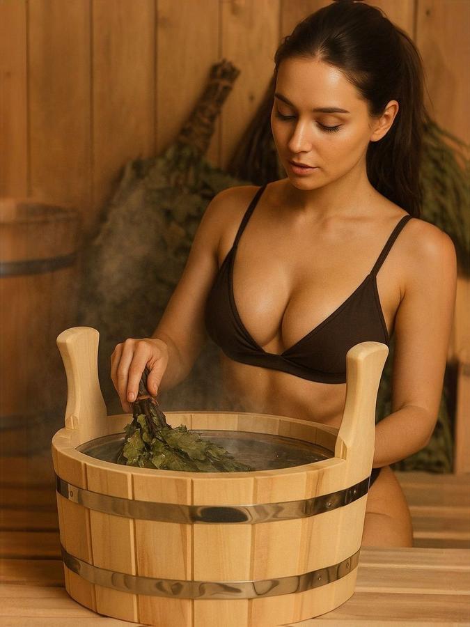 Деревянная двуручная шайка для бани 6 л с нержавеющей вставкой Добропаровъ