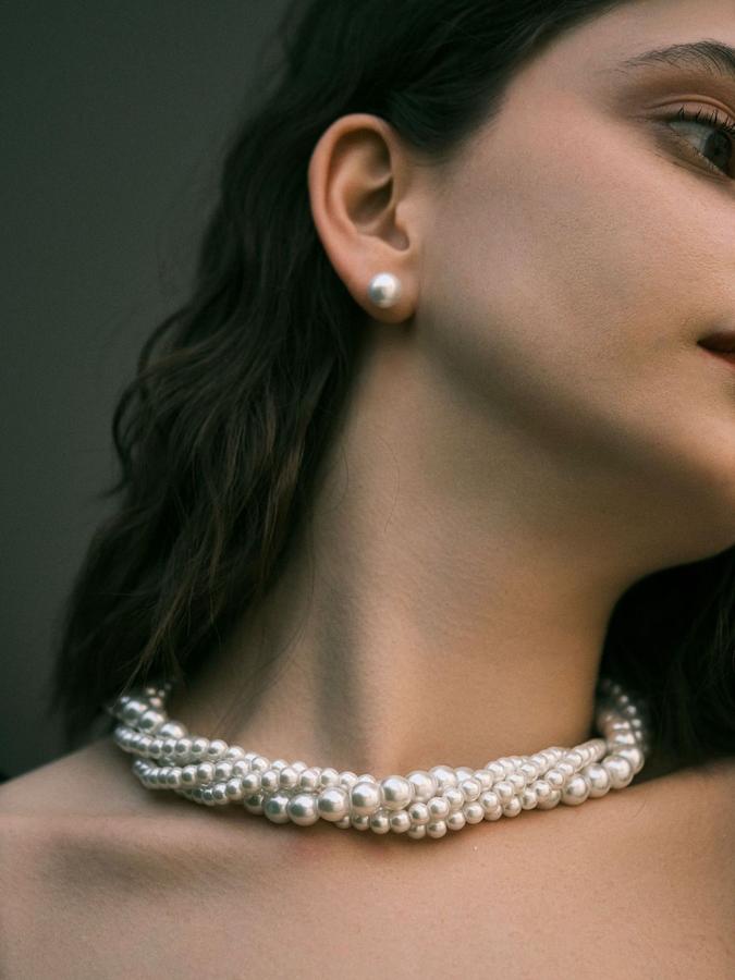 Женский комплект украшений: серьги и колье "Жемчужный жгут", белый цвет, 2 предмета