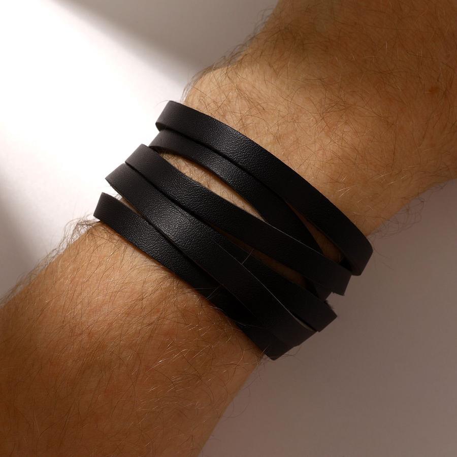 Браслет унисекс резной черный с черненым серебром 46 см