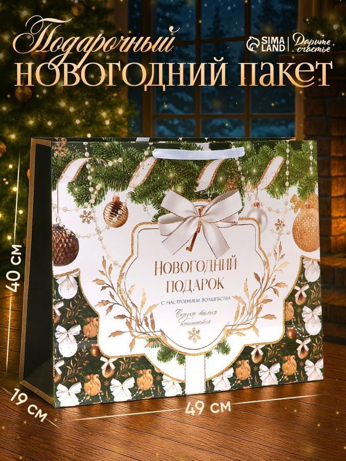 Подарочный новогодний пакет XL 49х40х19 см