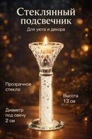 Стеклянный подсвечник "Тюльпан" прозрачный 6х13 см для декора