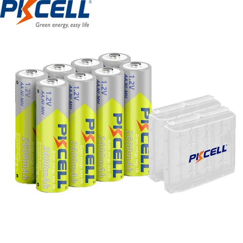 PKCELL Ni-MH AA 2600mAh  батарейки 8 шт + 2 фонарика