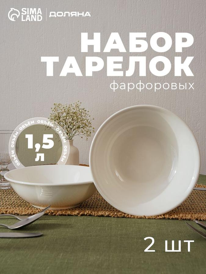 Набор фарфоровых глубоких суповых тарелок 1,5 л на 2 персоны Доляна