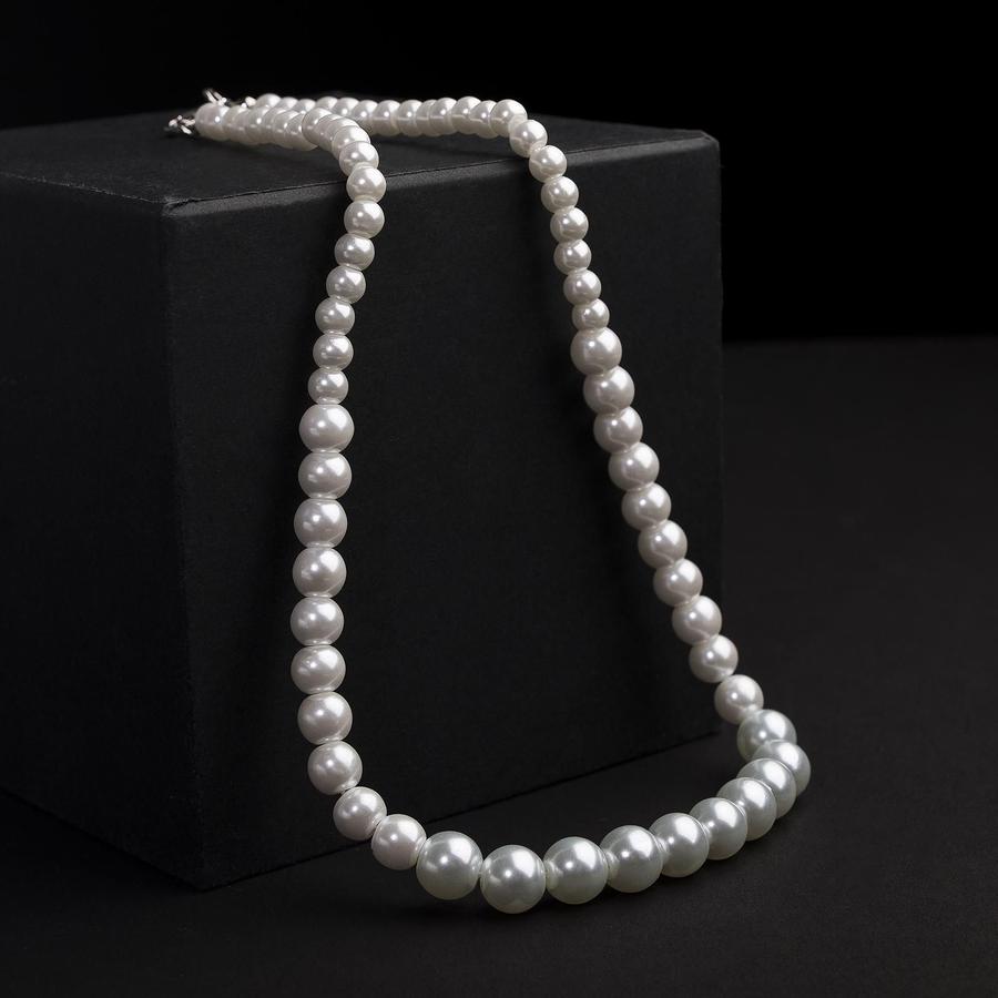 Жемчужные бусы "Невеста" белые, разный размер бусин 0,5-1 см, 45 см