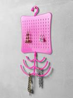 Подставка-подвес для украшений и бижутерии на 60 пар с 6 крючками, пластиковая, розовая органайзер для хранения