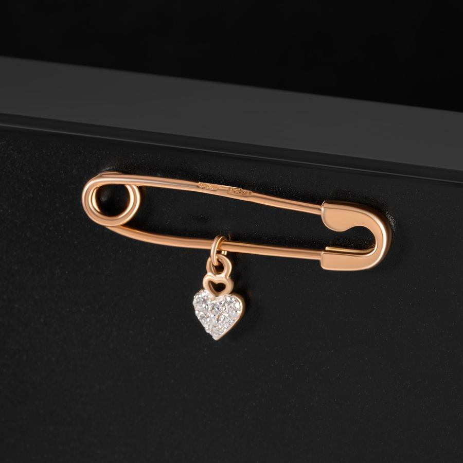 Брошь-булавка из золота 585 пробы с фианитом красного цвета