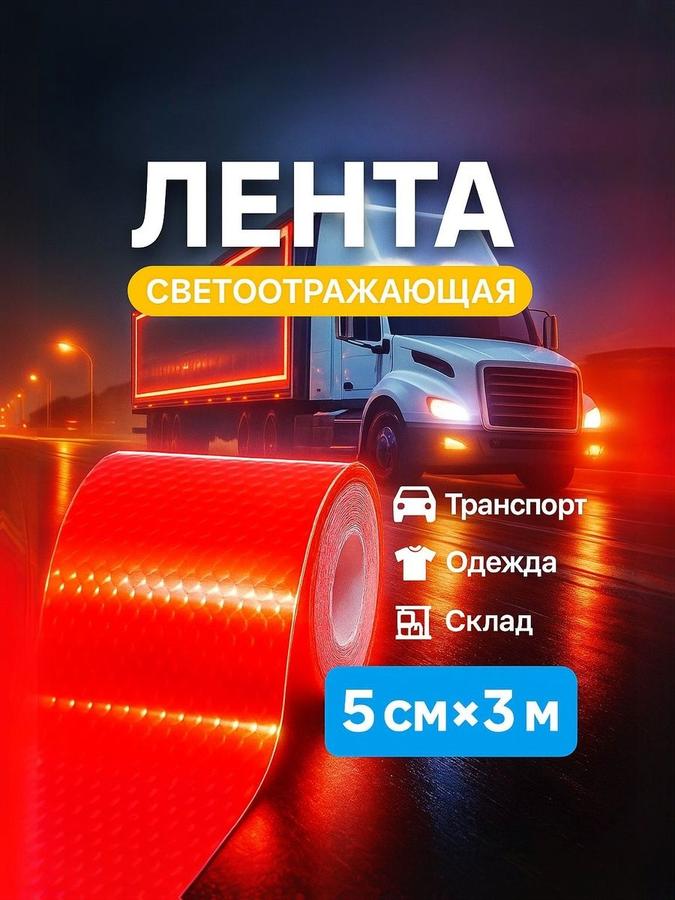 Светоотражающая самоклеящаяся лента TORSO красная 5 см х 3 м