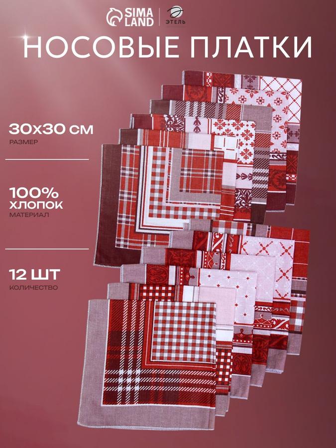 Мужские хлопковые носовые платки 30x30 см, набор 12 шт