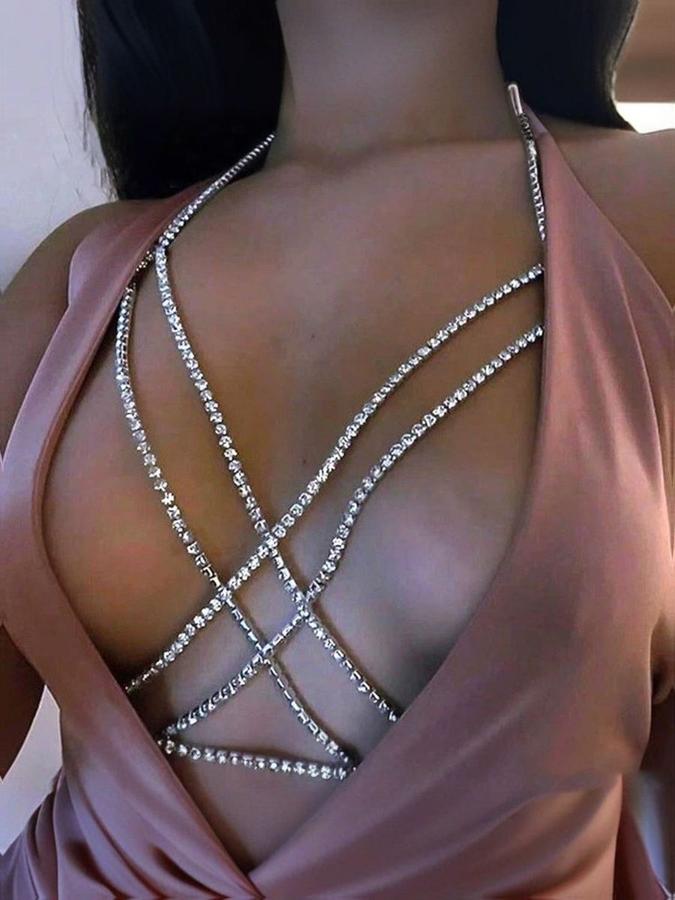 Женская портупея на грудь «Кристалл» перекрест белая с серебром