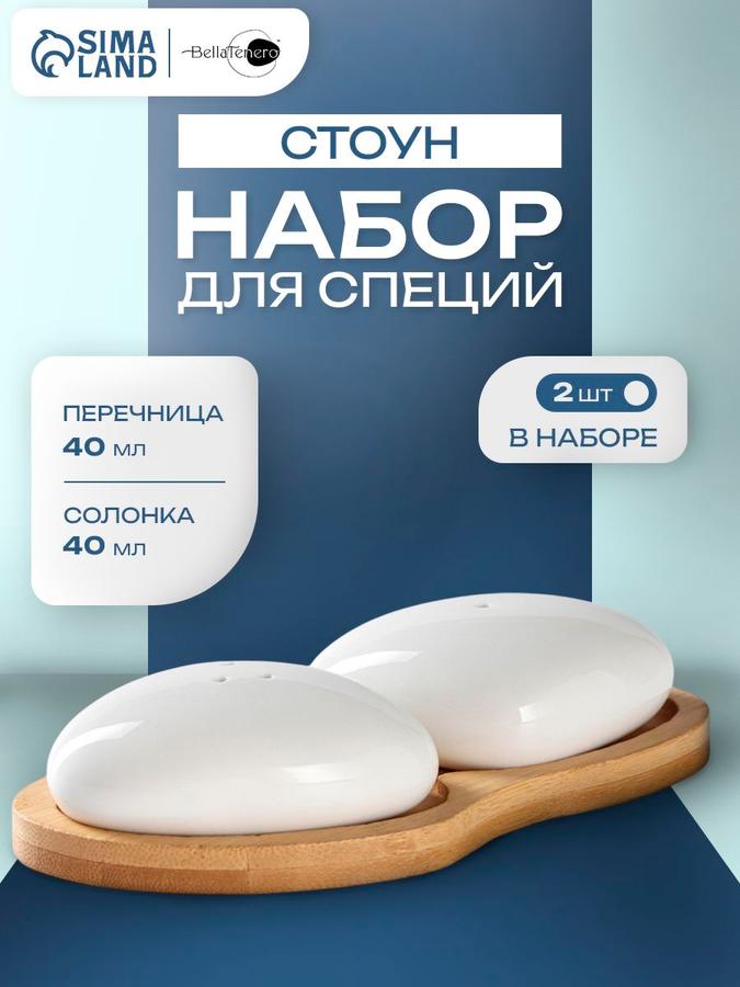 Набор для специй Доляна Эстет Стоун, белые емкости для приправ на подставке с солонкой и перечницей