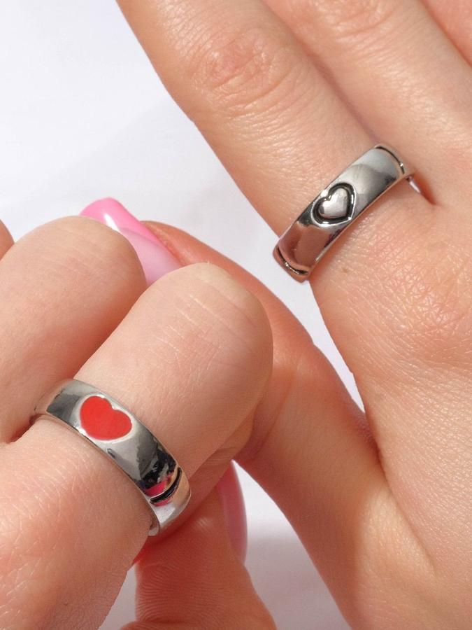 Набор кольца "Неразлучники" сердце, размер 17, бижутерия, 2 шт.