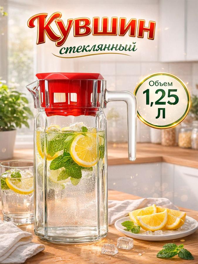 Кувшин Kosem стеклянный с крышкой, объем 1,25 л