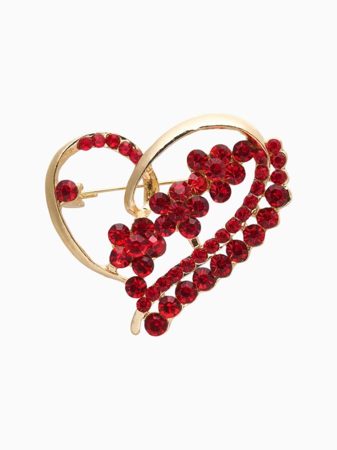 Женская брошь "Сердце" с цветами, красная в золотом оттенке, бижутерия