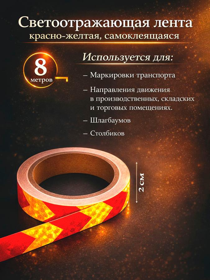 Самоклеящаяся светоотражающая лента TORSO красно-желтая 2 см х 8 м