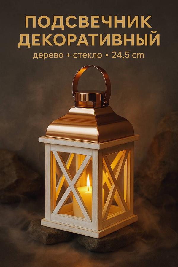 Подсвечник деревянный "Царь" бело-бежевый 13,5x24,5 см для свечей